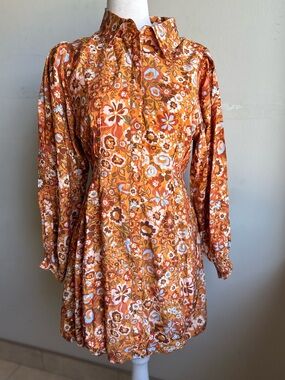 Merci Floral Shirt Dress – Retro 70s Inspired Boho Mini Size L